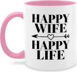 Mug 325 ml - avaldus - Happy Wife Happy Life with Arrow - Black - 325 ml - Pink - Coffee Cups Sayings Statements Tea Cup Statement Mug Happy New Year Coffee Cup