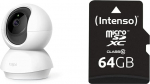 Tapo TP-Link C200 360&deg; WiFi valvekaamera siseruumides, FHD 1080P, &ouml;&ouml;n&auml;gemine ja intensiivne microSDXC 64GB klassi 10 m&auml;lukaart SD-adapteriga, must