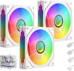 3 ARGB PC ventilaatori 120 mm pakett, korpuse ventilaator, PC ventilaator 5 V3 Pin & 12 V4PIN adresseeritav RGB korpuse ventilaator l&otilde;pmatu peegli efektiga, 40 000 tundi eluiga
