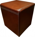 Quattro Meble Antique Brown Genuine Leather Stool 40 x 40 x 45 cm Cowhide Seat Cube Footstool Puff Real Leather with Decorative Stitching