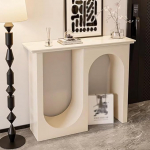 Diivanilaud, kitsas konsoollaud diivani taga kumera disainiga, kaasaegne fuajeekonsool esikusse, koridori, elutuppa (valge, 90 x 30 x 85 cm)