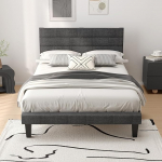 Bonnlo polsterdatud voodi 90 x 200 cm reguleeritava peaplaadiga, 90 x 200 cm voodi puidust liistude raamiga, linase v&auml;limusega (ilma madratsita)