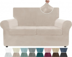 ZNSAYOTX Luxury Velvet Diivan Cover 3 t&uuml;kki Stretch Diivan Cover 2 padjad Diivan pehme elutuba Non-Slip koer lemmikloomade armastus istme m&ouml;&ouml;bli kaitsja Khaki 69 tolli 2 padjad)