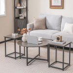 LIFEZEAL 3 kohvilaudade komplekt, kohvilaud koos ruudukujulise k&uuml;ljelauaga, metallist raamiga elutoa laud, diivanilaud, kaasaegne disain, elutuppa, magamistuppa (hall)