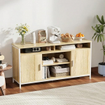 ELUCHANG Sideboard k&ouml;&ouml;gikapp hoiukapp 2 ukse ja 3 reguleeritava riiuliga elutuppa k&ouml;&ouml;ki s&ouml;&ouml;gituppa 140 x 40 x 71 cm Country Style tammepuust valge