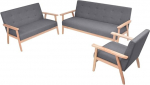 Diivan-komplekt 3-tlg. Dunkelgrau, Wohnzimmergarnitur mit Sessel, 2-Sitzer und 3-Sitzer Sofa, Bequemes Polsterm&ouml;bel aus Stoff mit Massivholzgestell, Einfache Montage, Modernes Skandinavisches Design.