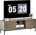 HOMCOM TV-jalg 140 cm, 2 ukse ja reguleeritava klaasriiuliga, kaasaegne TV-jalg kuni 60-tollise teleri jaoks, TV-pink elutuppa v&otilde;i magamistuppa, hall
