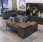 Set aus B&uuml;roschreibtisch und Stuhl, moderner Massivholz-Arbeitsplatz for zu Hause mit Seitenschrank, Chefschreibtisch for eine Person, for Gesch&auml;ftsr&auml;ume und Arbeitszimmer(A,160cm)