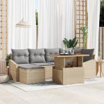 Poly-Rattan Esszimmer-Set mit Kissen als verstellbare Gartenm&ouml;bel in Schwarz und Creme f&uuml;r die Garten Essgruppe 7-teilig und das Gartenm&ouml;bel Set 7 St&uuml;ck mit Stauraum