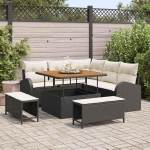 Garten-Sofa-Set 8-teilig modular aus Akazienholz mit Stauraum und Kissen in Schwarz und Creme