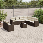10-TLG. Garten-Sofagarnitur Braun Poly Rattan mit Kissen, Gartenm&ouml;bel Set 10-TLG. Braun, Outdoor Sofagarnitur mit wasserabweisendem Beutel und Stauraum