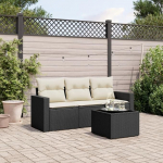 3-TLG. Garten-Sofagarnitur Schwarz PE Rattan, Gartensofa Set mit Stauraum und wasserabweisendem Beutel, inklusive Gartensessel mit abnehmbaren Bez&uuml;gen