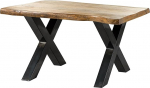 MASSIVMOEBEL24.DE Freeform 5 Mangopuust laud naturaalne lakitud X-jalad antratsiitv&auml;rvi l&auml;ikiv 140 x 90 x 77 cm t&auml;ispuidust laud Wane-Edge laud s&ouml;&ouml;gilaud