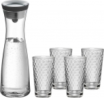 WMF Basic Set, 5 Pieces, Decanter with 4 Glasses 250 ml Glass Carafe with Closeup Cap Glass/Silicone, Dishwasher Safe