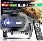 [App integreeritud] Videoprojektor 1080P 4K Support Mini projektor Kodukino projektor Video toetab automaatset trapetsikorrektsiooni, Android TV BT5.1 360&deg; p&ouml;&ouml;ramine,