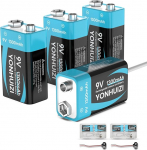 9V laetavad patareid, 1300mAh 9V liitiumioonaku, USB-C laadimiskaabel, 9V pistikupesa koos hoiukarbiga suitsuandurite, &otilde;pilaste katsete v&otilde;i muude seadmete jaoks (4-pack)