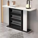 Generisch Stilvoller, schmaler Konsolentisch (120 cm) f&uuml;r Eingangsbereich und Wohnzimmer, Beistelltisch aus wei&szlig;em Holz mit Ablagef&auml;chern, ideal f&uuml;r Flur und hinter dem Sofa