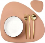 Kunstleder-PU-Tischsets, abwischbar, waschbar, Tischset, Untersetzer-Set for K&uuml;che, Esszimmer, Terrasse, hitzebest&auml;ndig, leicht zu reinigen (V&auml;rv : CD roosa, Suurus : Pacemat and coaster)