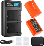 Vemico NP-FZ100 akulaadija komplekt 2 Pack 2280 mAh asendusakud C-t&uuml;&uuml;pi LCD dual laadija Alpha A7III/ A7R III/A7 IV/ A7R IV/ A9/ Alpha 9/ A7R3/ A6600 digikaameratele (T&auml;ielikult &uuml;hilduv
