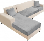NAISI Sectional Diivan Cover Velvet Eraldi diivanipadjad L kuju pehme Stretch diivanikatted koos 2 padjakattega vasakule/paremale Chaise Lounge'ile (3 istekohta + 1 Chaise, helehall)