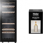 Haier HWS79GDG Veinik&uuml;lmik + Premium Thermal Wine Cooler / 79 pudelit / k&otilde;rgus 127 cm / hOn App / 2 tsooni / UV-l&auml;bipaistev klaaspaneel / vibratsioonivastane kompressor / LED-valgustus / must