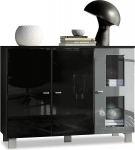 Vladon Denjo Sideboard, Made in Germany, 3-ukseline kapp, matt must / must k&otilde;rgl&auml;ikega / hall k&otilde;rgl&auml;ikega (107 x 81 x 35 cm)