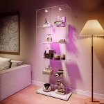 BEIJIALY Vitrine aus Glas mit LED, Sammelvitrine mit 2 T&uuml;ren und 5 transparenten Regalen, Glasvitrine mit Schloss, f&uuml;r Figuren, Barschrank f&uuml;r Wohnzimmer, Wei&szlig;