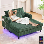 Zepneiy Diivan Chaise Lounge magamisfunktsiooniga, polsterdatud m&ouml;&ouml;bli lamamistool USB ja LED-iga, elutoa m&ouml;&ouml;bel koos k&uuml;lgmiste joogihoidjatega, diivanvoodi elutuppa, magamistuppa, villasse, smaragdroheline