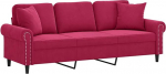vidaXL 3-kohaline diivan, diivan dekoratiivsete padjadega, puhke diivan elutuppa, polsterdatud diivan, tugitool, l&otilde;&otilde;gastav diivan, Lounge diivan, l&otilde;&otilde;gastav diivan, veinipunane sametne diivan