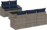 vidaXL Sofa Set mit Kissen 6 pcs Grau und Marineblau Poly-Rattan, Garten- und Terrassenm&ouml;bel, modulare Sofa-Garnitur, wetterfestes, leichtes Outdoor-Loungeset zum Entspannen