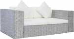 Echtes Rattan Sofa mit Kissen und Holzrahmen - Rattansofa 2-Sitzer und 3-Sitzer Set mit robustem Rahmen und waschbaren Auflagen - Waschbare Bez&uuml;ge Grau Natur Rattan Garnitur
