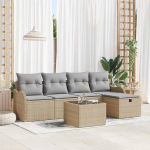 Modulares Gartensofa Beige Hellgrau als 6-teiliges Outdoor-Sofa-Set aus Poly-Rattan mit Kissen