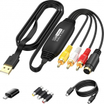 PORFOYO VHS digitaalseks muunduriks, Video Grabber USB 2.0, CVBS & S-Video USB muunduriks, 1080P HD video j&auml;&auml;dvustamine, AV & RCA adapter, Windows, Android & MacOS, VHS digitaalseks muunduriks