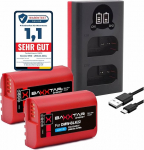 Baxxtar Dual Charger (LCD USB-C Micro USB) koos 2 x aku asendaja Panasonic DMW-BLK22 2600 mAh &uuml;hildub Lumix DC-S5 DC S5II S5II-X S5IIX S5K G9 GH5 GH5II GH5S GH6 GH7iga.