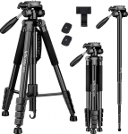Victiv Tripod Camera 182 cm Aluminium Camera Tripod Monopod T72 Tripod Lightweight and Compact Travel Tripod for Travel with 360&deg; Panoramic Ball Head and 2 Quick Release Plates for DSLR - Black