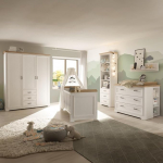 Lomadox Baby Room Set 5 Pieces Wardrobe Cot Changing Table Standing Shelf Wall Shelf Country House Style Pine White with Oak