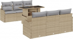 Rantry 7-teiliges Garten Sofa Set mit Kissen Beige Poly Rattan Gartenlounge Model3357123