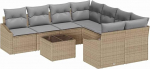 Rantry 9-teiliges Garten-Sofa-Set mit Kissen Beige Poly Rattan Gartenlounge Model3346660