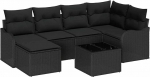 7-teiliges Garten-Sofaset mit Kissen Beige Poly Rattan, 2-Sitzer Garten-Sofa mit Kissen Schwarzes Poly Rattan Gartenlounge Model3345783