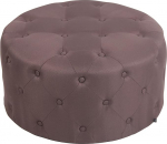 CLP Corsica Footstool, Faux Leather, Fabric, Round Upholstered Stool, Quilted Stool with Decorative Buttons, Colour: Brown, Material: Fabric