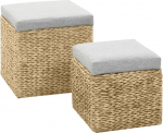 vidaXL 2 x Seagrass Stool Grey Stool Ottoman Seat Cube Storage Box