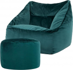 Icon Natalia Bean Bag Tool koos Poufiga t&auml;iskasvanutele, Teal, kohev sametist kangas, hiiglaslik sametist Bean Bag koos t&auml;idisega, Bean Bag tool, mugav tugitool elutuppa, lounge, magamistuppa, kontorisse.