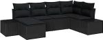 Rantry 6-teiliges Garten-Sofa-Set mit Kissen Schwarz Poly Rattan Gartenlounge Model3355802