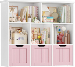 FOREHILL Laste riiul ratastel kastidega, lastetoa m&ouml;&ouml;bel, m&auml;nguasjade regulaator, hoiuriiul, raamaturiiul lastele, lastekapp, riiul 3 kastiga, 100 x 33 x 89,5 cm (roosa)