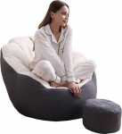 ShEyle Lazy Lounger Bean Bag Chair Cover, Bean Bag Cover ilma t&auml;idiseta, pestav, Ultra Soft Cord Bean Bag Cover t&auml;idisega loomadele ja m&auml;luvahust Bean Bags, valge + hall, L
