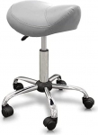 QUIRUMED Pony Stool Ergonomic Steel Frame Silver Faux Leather Padding Height Adjustable Padded Seat Swivel Wheels 150kg Silver