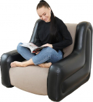 LONEEDY Aufblasbares zweifarbiges Stuhlsofa mit Armlehnen, aufblasbarer Sitz, Spielzimmer, Liege, Outdoor, Camping, Garten, Couch, weicher Pl&uuml;schstoff f&uuml;r Erwachsene und Kinder (Khaki)