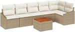Rantry 7-teiliges Garten-Sofa-Set mit Kissen Beige Poly-Rattan Akazie Gartenlounge Model3347841