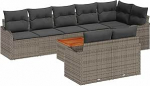 9-teiliges Garten-Sofa-Set mit Kissen Grau Poly Rattan Akazie, 2-Sitzer Garten-Sofa mit Kissen Grau Poly Rattan Gartenlounge Model3347468
