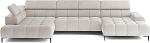 DomoHome Plaza-U nurgadiivan kangast Solar nurgadiivan koos mugava koheva seljatoega Pikk vasakpoolne 216 cm L&uuml;hike parempoolne 177 cm Industrial Style U-kujuline vasakpoolne 385 x 99 x 216 cm B x K x S tuhka